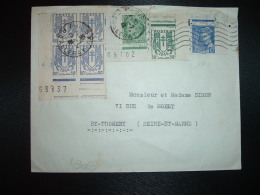 LETTRE TP CHAINES BRISEES 50c BLOC DE 4 + 30c COIN DE FEUILLE + MERCURE 10c + MAZELIN 80c OBL.16-7-45 PARIS XV - Other & Unclassified