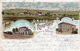 CPA - RECHICOURT (57) - Rixingen - Carte Lithographique De 1899 - Gare Er Restaurant - Rechicourt Le Chateau