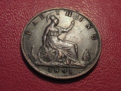 Grande-Bretagne - UK - Farthing 1891 Victoria 3782 - B. 1 Farthing