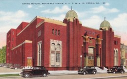 Peoria Illinois, Shrine Mosque Mohammed Temple AAONMS, Street Scene, C1930s/40s Vintage Linen Postcard - Peoria