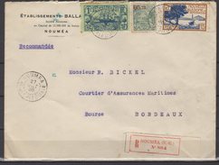 Nouvelle Calédonie - N° 102 , 130 Et 144 Obli/sur Lettre Recommandée De Nouméa Pour Bordeaux - 1936 - Briefe U. Dokumente