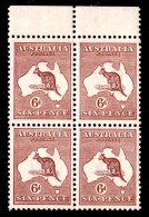Australia 1923 Kangaroo 6d Chestnut 3rd Wmk Block Of 4, 3MNH, 1MVLH - Mint Stamps