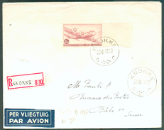 8Fr.50 Bdf Droit, Obl. Sc KNOKKE Sur Lettre Recommandée Et Par Avion (Etiquettes) Du 26-8-1948 Vers Bâle (CH).   Vero : - Andere & Zonder Classificatie