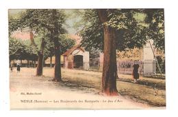 CPA 80 NESLE Boulevards Des Remparts, Le Jeux D' Arc, Animation Arbres Maisons Colorisée 1934 - Nesle