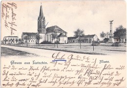 Gruss Aus LETSCHIN Oderbruch Markt Kirche Krieger Denkmal 23.2.1905 Ankunftstempel - Letschin