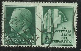 ITALIA REGNO ITALY KINGDOM 1942 PROPAGANDA DI GUERRA WAR PROMOTION CENT. 25 IV TIPO USATO USED OBLITERE' - Kriegspropaganda