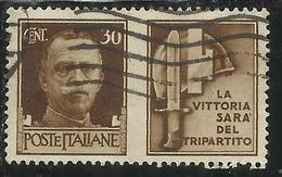 ITALIA REGNO ITALY KINGDOM 1942 PROPAGANDA DI GUERRA WAR PROMOTION CENT. 30 IV TIPO USATO USED OBLITERE' - Kriegspropaganda