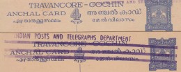 2 Diff., Varities Of Voilet Markings, Shade Vrities,  Unused Travancore Cochin Postcard Elephant, Coneshell, Brit. India - Travancore-Cochin