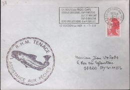 Lettre De 33 Le Verdon-sur-Mer 8-7 1989 Avec La Griffe Du Bateau "R.H.M. TENACE Assistance Aux Pêches" - Briefe U. Dokumente