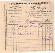 VP7088 - Facture - Pharmacie De La Croix - Blanche H.PAGES Pharmacien - Chimiste à PARIS Square De Vaugirard & R. BLOMET - Drogisterij & Parfum