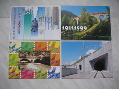 Lot De 4 Cartes, Journée Du Timbre 2002 Lyss, 2006 Olten, Ouverture De La Ligne Vereina, Et Tunnel De Base Du Lötschberg - Lyss