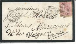 Enveloppe De Londres >> Luthier à Mirecourt Timbre 18 Oblitération WC 17 1860  T.à.d "angl.amb.Calais 1860 - Cartas & Documentos