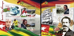 Togo 2012, Friendship With Germany, Footballer, Ship, Stamp On Stamp, 4val In BF+BF - Unused Stamps