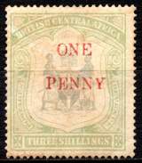 BRITISH CENTRAL AFRICA 1897. The One Penny On Three Shillings, Unused With Gum - Nyassaland (1907-1953)