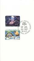 1990  Legendary Creatures  Kraken, Ogopogo Sc 1290a, 1292a  On Macdonald's Souvenir Card  Perf Change - 1981-1990