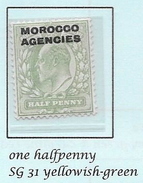 MOROCCO AGENCIES British Currency 1907/1910 - SG31 Yellowish Green M/M - Morocco Agencies / Tangier (...-1958)