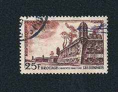 N° 1042 Brouage - Charente-Maritime - Les Remparts Variété Manque De Couleur Dans Le Lettrage France 1955  Oblitéré Rond - Oblitérés