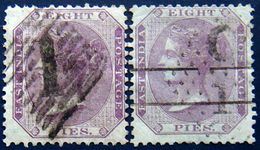 BRITISH INDIA 1860 8p Queen Victoria TWO SHADES Used UNWATERMARKED - 1858-79 Compagnie Des Indes & Gouvernement De La Reine