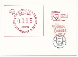 CUBA - 12 Docs (cartons + Enveloppes) Affranchies Vignettes D'affranchissement - Salon Philatélique De Hambourg - 1984 - Vignettes D'affranchissement (Frama)