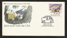 E)1988 AUSTRALIA, KOALA-EAGLE, AUSTRALIAN BICENTENARY JOINT ISSUE WITH THE USA, FDC - Storia Postale