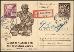 6+4Pf. Illustrated Postal Card (topic NAZI) + Stamp Of 40+35Pf., Sent By Registered Mail From Reichenberg To... - Andere & Zonder Classificatie