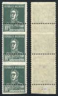 GJ.710, 1931 10c. San Martín, Typographed, Strip Of 3 With Variety: Strongly Shifted Perforation! - Sonstige & Ohne Zuordnung