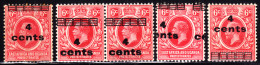 East Africa & Uganda 1919 4c On 6c KGV Shifted Overprints 5 Examples. Scott 62. MH/MNH. - Herrschaften Von Ostafrika Und Uganda