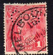 Australia 1918-20 1d Carmine GV Head Official, Wmk. 6a, Punctured OS, Used, (SG O63) - Service