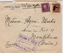 FRONT COVER  LEGATION DE FRANCE A CUBA 13 NOV 1923 CERTIFICADO ESTACION "L" VEDADO TO FRANCE.. VIA NEY-YORK - Brieven En Documenten