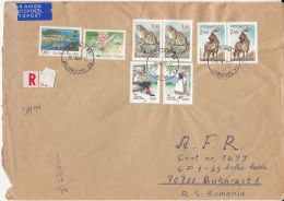 TOWN, PHARMACY, LEOPARD, ANTELOPE, FOLKLORE COSTUME, MUSIC, STAMPS ON REGISTERED COVER, 1989, FINLAND - Covers & Documents