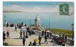 (RECTO / VERSO) MONTE CARLO EN 1911 - N° 142 - LES TERRASSES DU CASINO ANIMEES  - DOS ABIME - CPA VOYAGEE - Terraces