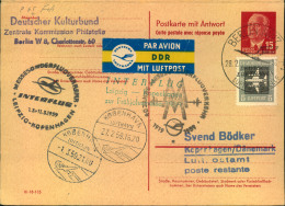 1959, Doppel-Ganzsachenkarte 15 Pfg. Pieck Mit 5 Pfg. Flugpost Ab BERLIN Nach Kopenhagen. Michel 100,- - Autres & Non Classés
