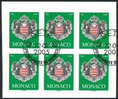 MONACO 2005 - Yv. 2502 Obl. Bloc De 6 Ex TB (autoadhésif Sur Son Fragment De Carnet Intact) - Armoiries  ..Réf.MON20418 - Gebraucht