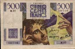 FRANCE 500 FRANCS CHATEAUBRIAND Du  6-9-1945  Pick 129a  F 34/2 - 500 F 1945-1953 ''Chateaubriand''