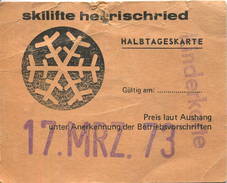 Deutschland - Skilifte Herrischried - Halbtageskarte Für Kinder 1973 - Europa