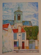 L'église Sainte-Marguerite à Paris.D'après Maurice Utrillo.La Feuille :500 X 325 Mm.Acrylique Sur Papier Par Debeaupuis. - Acrilicos