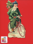 Très Jolie Chromo Découpis Père Noël à Bicyclette Vélo Sapin1890 En Bel état 13 Cm - Christmas