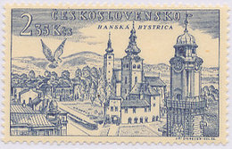 Czechoslovakia / Stamps (1955) L0039 (Air Mail Stamp): City Banska Bystrica (city, Church); Painter: J. Svengsbir - Airmail