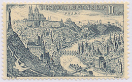 Czechoslovakia / Stamps (1955) L0041 (Air Mail Stamp): City Prague (castle, City, Church, Bridge); Painter: J. Schmidt - Airmail