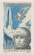 Czechoslovakia / Stamps (1961) L0049 (Air Mail Stamp): Yuri Alekseyevich Gagarin (1934-1968); Painter: Cyril Bouda - Luftpost