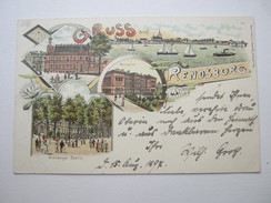 RENDSBURG, Colorlitho     , Seltene Karte  1897 Mit Marke + Stempel - Rendsburg