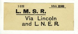 Railway Luggage Label LMS Via Lincoln & LNER - Railway