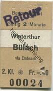 Schweiz - Beamtenbillet - Winterthur Bülach Stempel Retour - Fahrkarte 2. Kl. 1959 - Europa