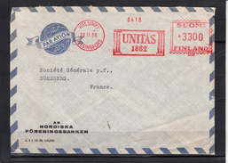 E.M.A. " UNITAS 1862... "   Sur Lettre De HELSINKI   Le 28 11 1956   Pour SURESNES  Par Avion - Storia Postale