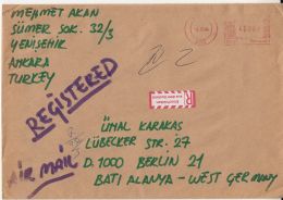 AMOUNT 46000, ANKARA, RED MACHINE STAMPS ON REGISTERED COVER, 1984, TURKEY - Covers & Documents