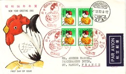 JAPON - NEW YEAR GREETING 1981 - PAR AVION POUR LA FRANCE. - Luftpost