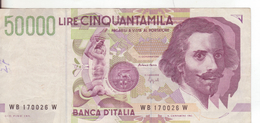 15*-Cartamoneta-Banconota  Italia Repubblica Da L.50.000 Bernini II^ Serie-W 170026 W-Condizione:Circolata - 50000 Liras
