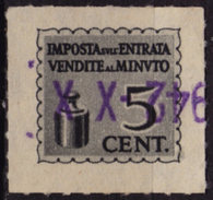 Italy - Sales Tax VAT Revenue Stamp / Imposta Entrata Vendite Minuto - Used - 5 Cent - Fiscaux