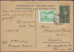 HUNGARY - MAGYARORS. - LEGI POSTA - LEVELEZOLAP VALASZLAPPAL - To ZURICH - 1939 - Storia Postale