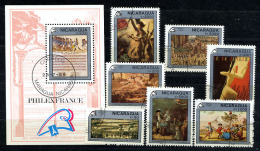 NICARAGUA 1989, Bicentenaire Révolution Française, Tableaux, 7 Valeurs Et 1 Bloc, Oblitérés / Used. R180-1 - Revolución Francesa